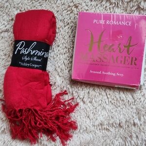 Red Pashmina Shawl/Heart Shaped Heat PackcFor Massaging Perfect Valentine's Gift